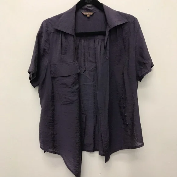 Asymmetrical Dark Purple Short Sleeve Blouse - Picture 3 of 11